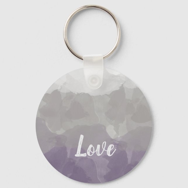 Ombre Purple and Gray Love Graceful Gradient Key Ring (Front)