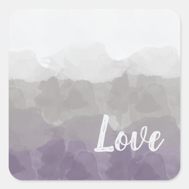 Ombre Purple and Grey Love Graceful Gradient Square Sticker (Front)