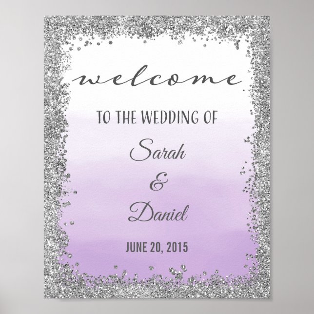 Ombre Purple and Silver Wedding Welcome Poster (Front)