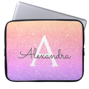 Ombre Purple Glitter and Sparkle Monogram Laptop Sleeve