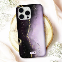 Ombre Purple & Gold Moody Agate Modern Monogram