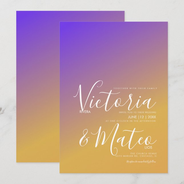Ombre Purple Yellow Wedding  Invitation (Front/Back)