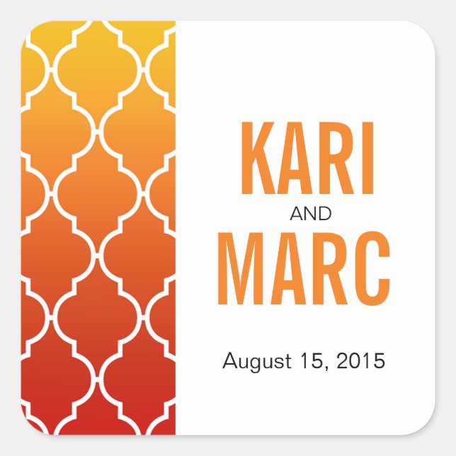 Ombre Quatrefoil Geometric Favour Decal | sunset Square Sticker (Front)