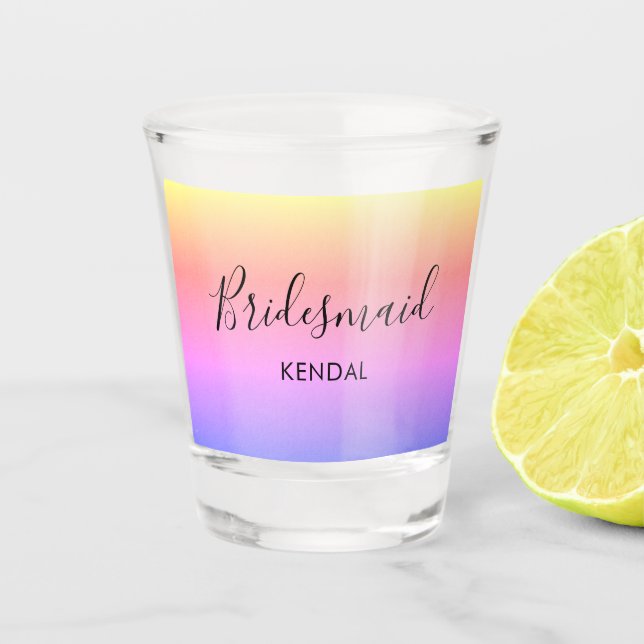Ombre Rainbow Bridesmaid Personalised Shot Glass (Front)
