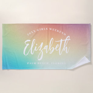 Ombre Rainbow Girls Weekend Personalised Name Beach Towel