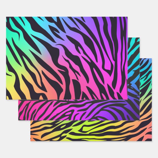 Ombre Rainbow Tiger Print Wrapping Paper Sheet (Set)