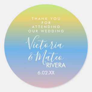Ombre Rainbow Yellow Blue Pink Wedding Classic Round Sticker