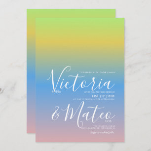 Ombre Rainbow Yellow Blue Pink Wedding  Invitation