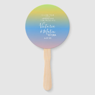 Ombre Rainbow Yellow Blue Pink Wedding  Thank You  Hand Fan