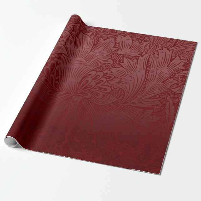 Ombré Rich Red Classic William Morris Floral Wrapping Paper (Unrolled)