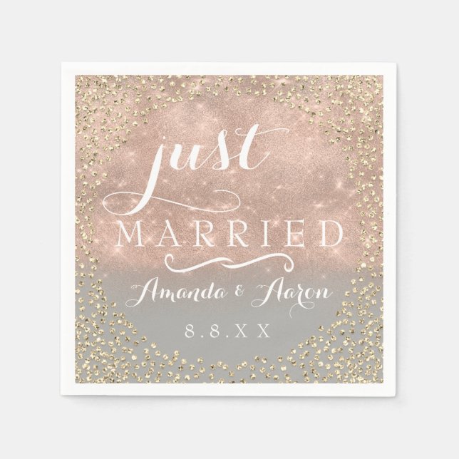 Ombre Rose Gold Confetti Wedding Just Married Napkin (Front)