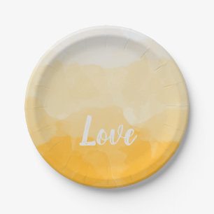 Ombre Saffron and Sunlight Yellow Love Gradient Paper Plate