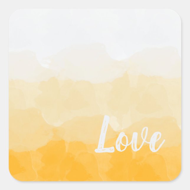 Ombre Saffron and Sunlight Yellow Love Gradient Square Sticker (Front)