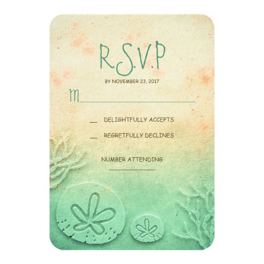Ombre sand dollar beach wedding RSVP cards