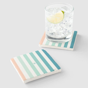 Ombre Sea Shore Stripe & Personalised Monogram Stone Coaster