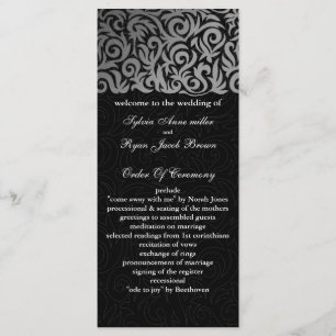 Ombre silver and Black Swirling Border Wedding Programme