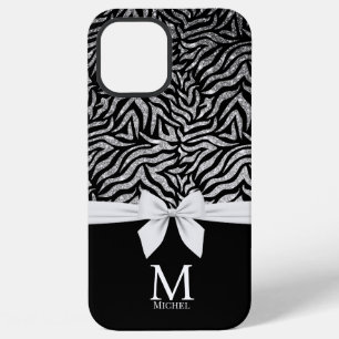 Ombre silver Glitter Zebra Stripes Bow Monogram iPhone 12 Pro Max Case