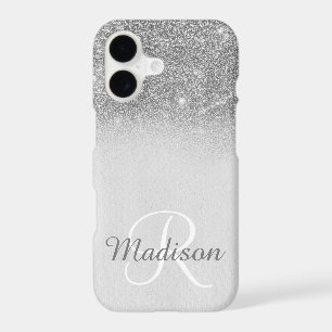Ombre Silver Grey Glitter Fading Monogram