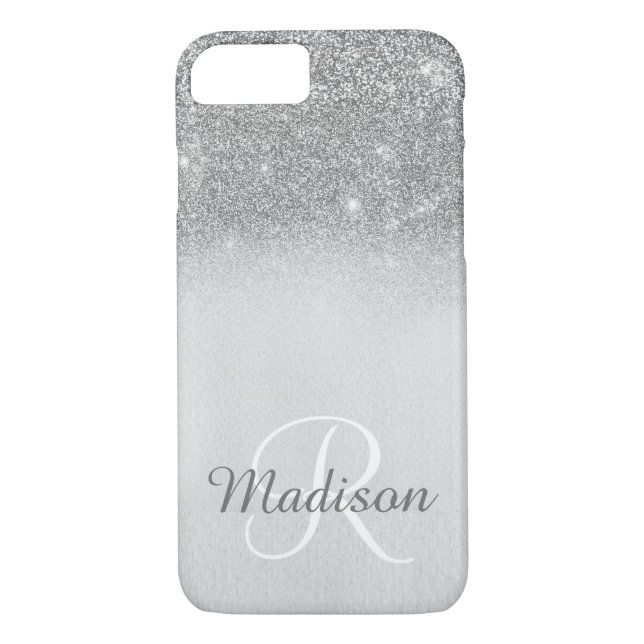 Ombre Silver Grey Glitter Fading Monogram Case-Mate iPhone Case (Back)
