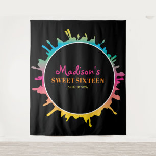 Ombre Splatter Sweet Sixteen 16 Photo-Op Backdrop Tapestry