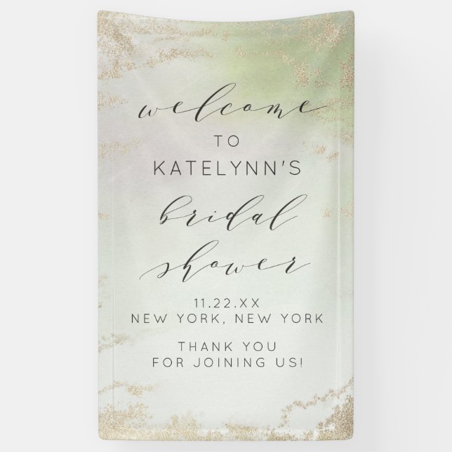 Ombre Spring Green Gold Foil Bridal Shower Welcome Banner (Vertical)