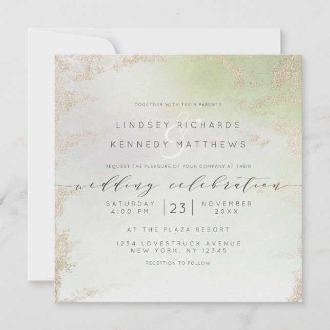 Ombre Spring Green Gold Foil Chic Wedding Square Invitation (Front)