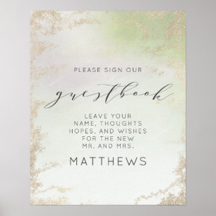 Ombre Spring Green Gold Foil Frost Guestbook Sign