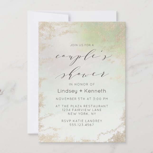 Ombre Spring Green Gold Foil Frost Wedding Shower Invitation (Front)
