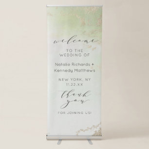 Ombre Spring Green Gold Foil Frost Wedding Welcome Retractable Banner