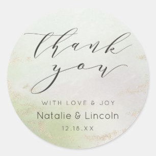Ombre Spring Green Gold Foil Wedding Thank You Classic Round Sticker