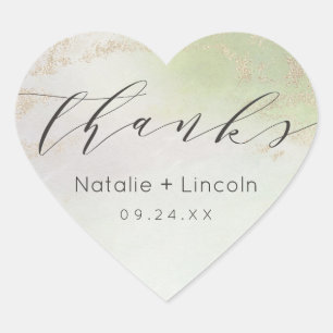 Ombre Spring Green Gold Foil Wedding Thank You Heart Sticker