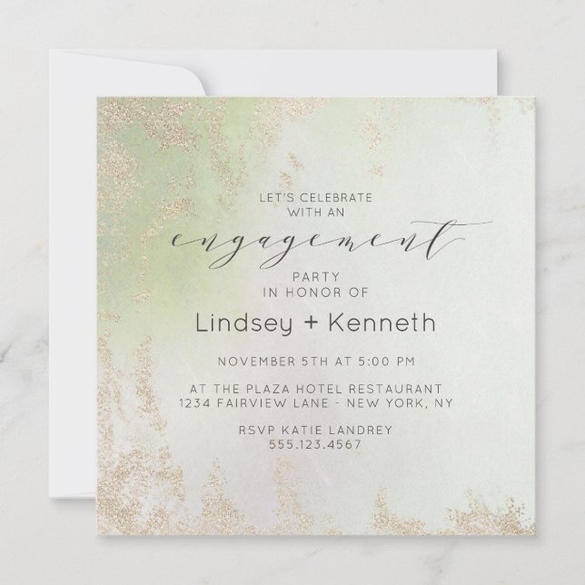 Ombre Spring Green Gold Square Engagement Party Invitation (Front)