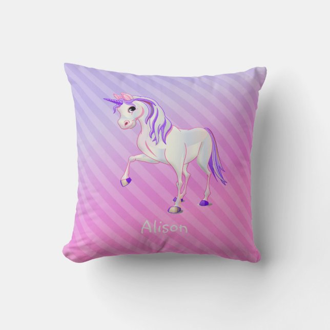Ombre Stripes And Unicorn Cushion (Front)