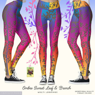 Ombre Sunset Leaf and Branch Leggings