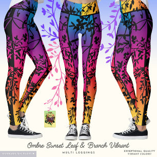 Ombre Sunset Leaf and Branch Vibrant Leggings