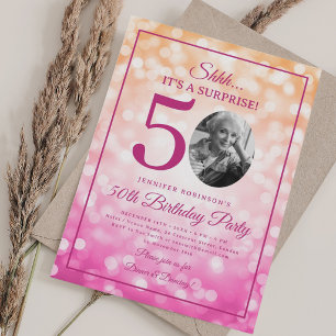 Ombre SURPRISE Photo 50th Birthday Glam Lights Invitation