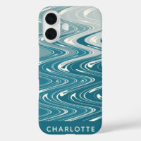 Ombre Teal Blue Abstract Waves Personalised