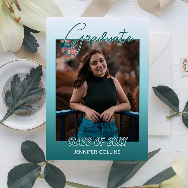 Ombre teal Blue Green Graduation Announcement (Creator Uploaded)