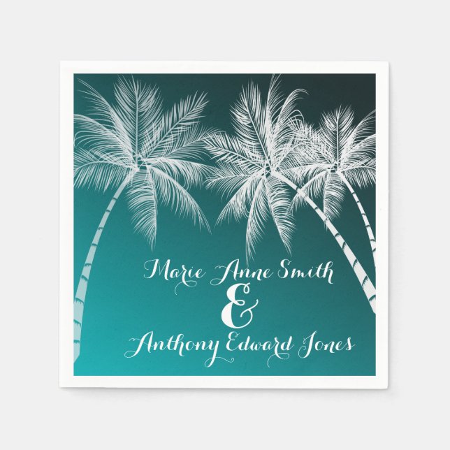 OMBRÉ TEAL TROPICAL PALMS NAPKIN (Front)