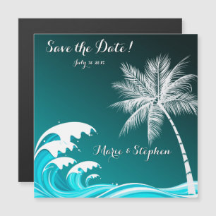 OMBRÉ TEAL TROPICAL PALMS Save the Date Magnetic Invitation