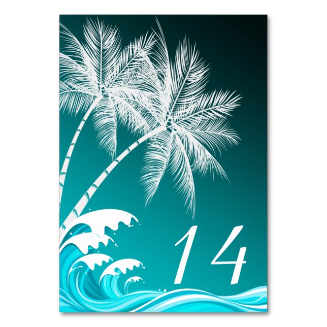 OMBRÉ TEAL TROPICAL PALMS Table Card (Front)