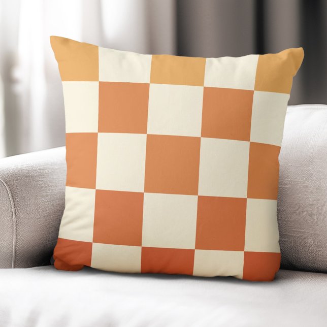 Ombre terracotta checkers chequered pattern cushion (Ombre terracotta checkers checkered pattern throw pillow)