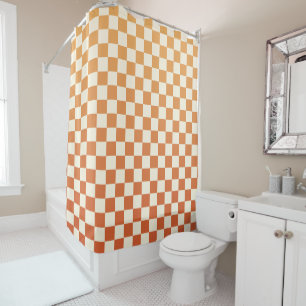 Ombre terracotta checkers chequered pattern shower curtain