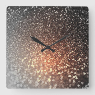Ombre terracotta copper sparkle shiny glitter square wall clock