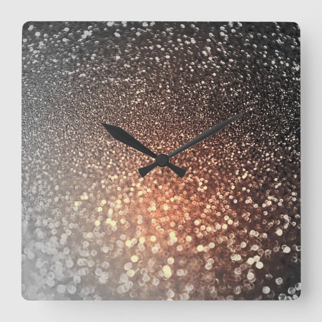 Ombre terracotta copper sparkle shiny glitter square wall clock (Front)