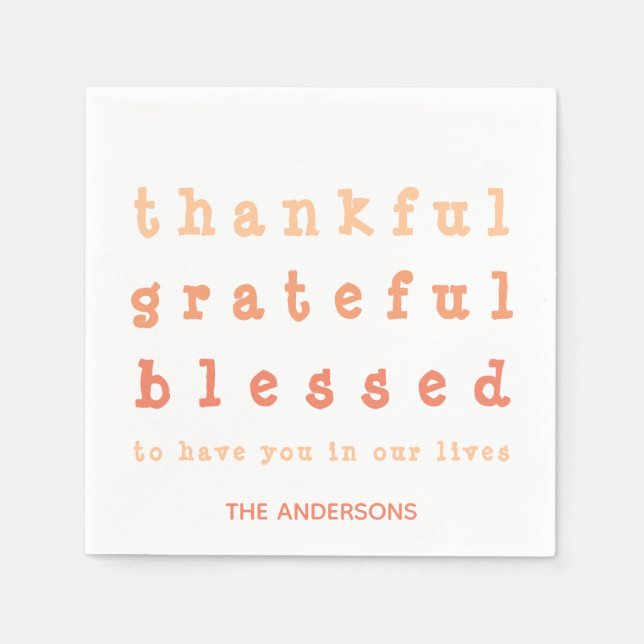 Ombre Thankful Grateful Blessed Thanksgiving Napkin (Front)