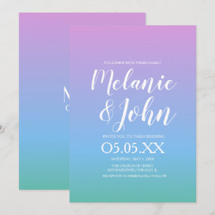 Ombre Tone Rainbow Soft Purple Blue Green Wedding Invitation
