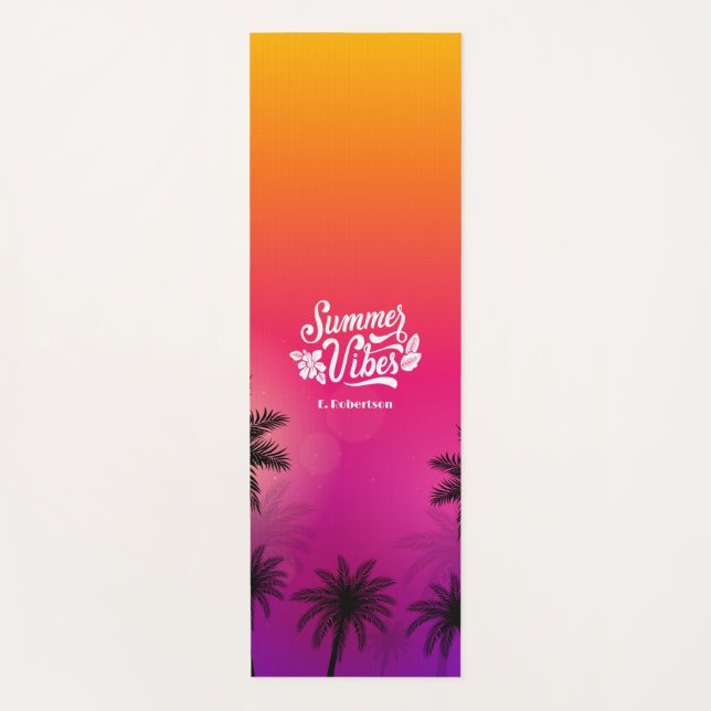 Ombre Tropical Summer Night Vibe Custom Name Yoga Mat (Front)