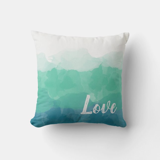 Ombre Turquoise Blue and Green Love Gradient Cushion (Front)