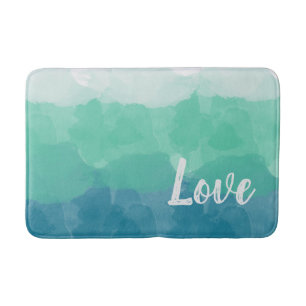 Ombre Turquoise Blue and Neo Mint Love Gradient Bath Mat